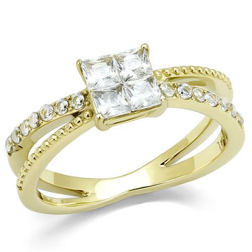 IP Gold(Ion Plating) Stainless Steel Ring with AAA Grade CZ  in Clear