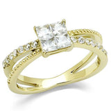 IP Gold(Ion Plating) Stainless Steel Ring with AAA Grade CZ  in Clear
