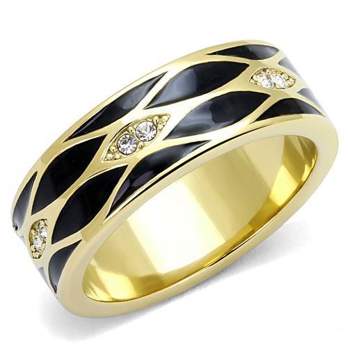 IP Gold(Ion Plating) Stainless Steel Ring with Top Grade Crystal  in Clear