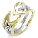 Two-Tone IP Gold (Ion Plating) Stainless Steel Ring with AAA Grade CZ  in Clear