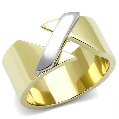 Two-Tone IP Gold (Ion Plating) Stainless Steel Ring with No Stone
