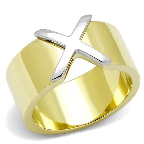Two-Tone IP Gold (Ion Plating) Stainless Steel Ring with No Stone
