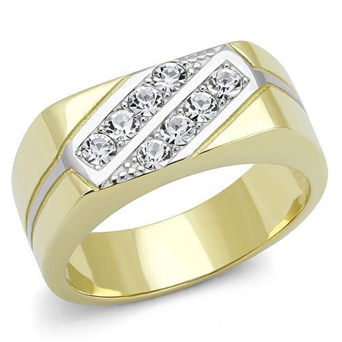 Two-Tone IP Gold (Ion Plating) Stainless Steel Ring with Top Grade Crystal  in Clear