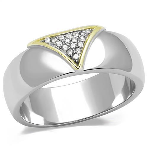 Two-Tone IP Gold (Ion Plating) Stainless Steel Ring with AAA Grade CZ  in Clear
