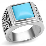 High polished (no plating) Stainless Steel Ring with Synthetic Turquoise in Sea Blue