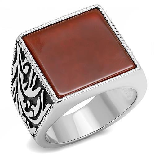 High polished (no plating) Stainless Steel Ring with Semi-Precious Agate in Siam