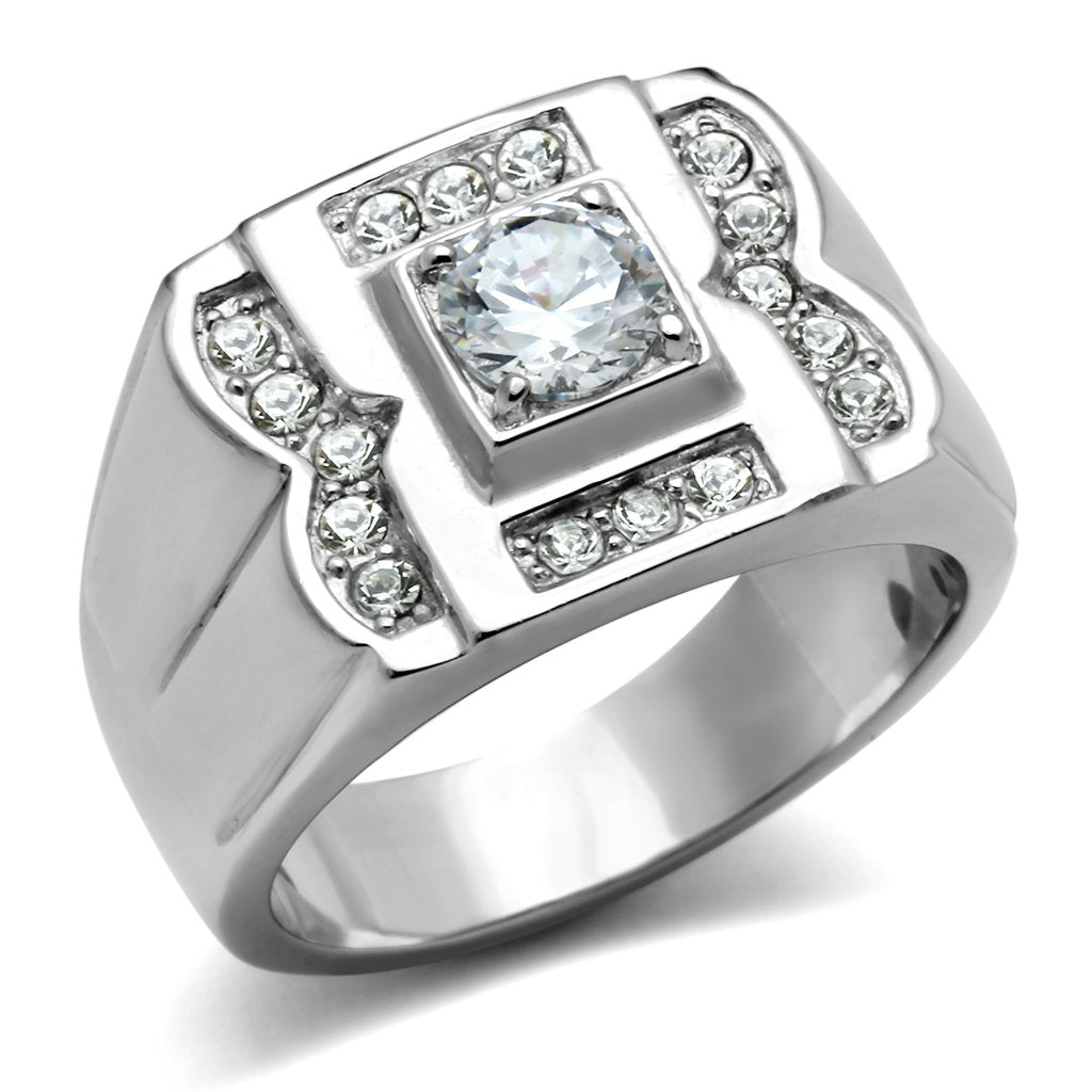 High polished (no plating) Stainless Steel Ring with AAA Grade CZ  in Clear