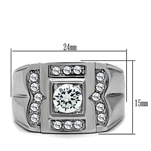 High polished (no plating) Stainless Steel Ring with AAA Grade CZ  in Clear