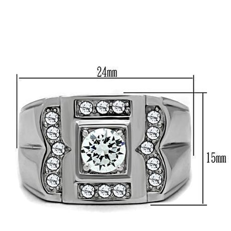 High polished (no plating) Stainless Steel Ring with AAA Grade CZ  in Clear