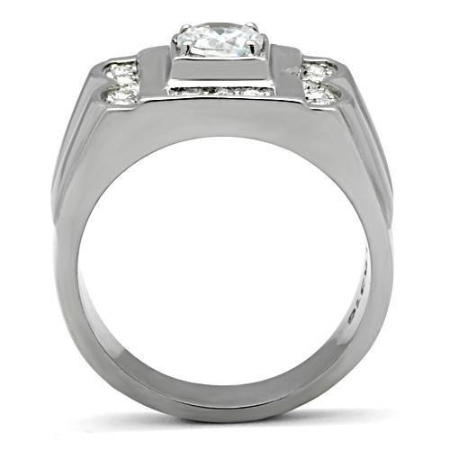 High polished (no plating) Stainless Steel Ring with AAA Grade CZ  in Clear