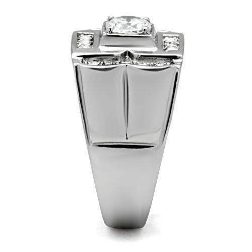 High polished (no plating) Stainless Steel Ring with AAA Grade CZ  in Clear