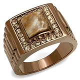 IP Coffee light Stainless Steel Ring with Semi-Precious Rain Flower Stone in Brown
