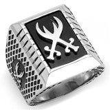 High polished (no plating) Stainless Steel Ring with Semi-Precious Onyx in Jet