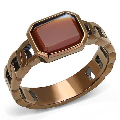 IP Coffee light Stainless Steel Ring with Semi-Precious Agate in Siam