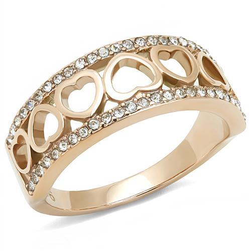 IP Rose Gold(Ion Plating) Stainless Steel Ring with Top Grade Crystal  in Clear