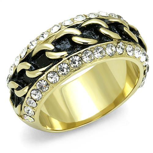 IP Gold(Ion Plating) Stainless Steel Ring with Top Grade Crystal  in Clear