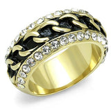 IP Gold(Ion Plating) Stainless Steel Ring with Top Grade Crystal  in Clear