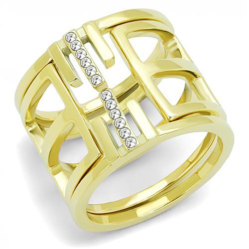 IP Gold(Ion Plating) Stainless Steel Ring with Top Grade Crystal  in Clear