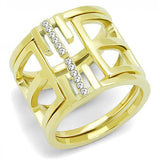 IP Gold(Ion Plating) Stainless Steel Ring with Top Grade Crystal  in Clear