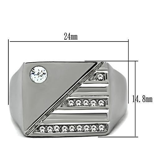 High polished (no plating) Stainless Steel Ring with Top Grade Crystal  in Clear