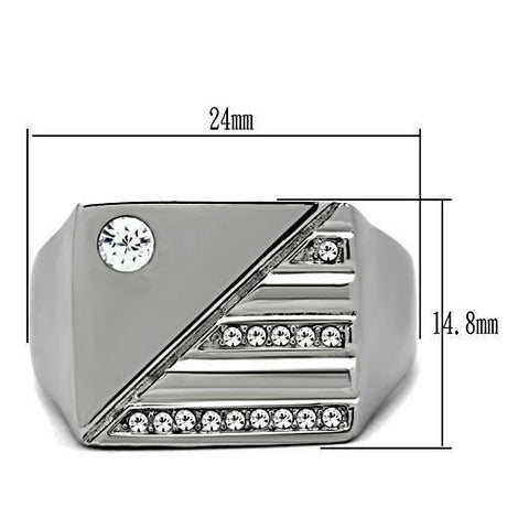 High polished (no plating) Stainless Steel Ring with Top Grade Crystal  in Clear