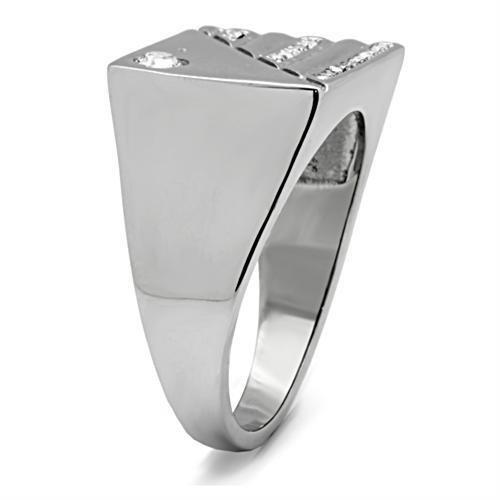 High polished (no plating) Stainless Steel Ring with Top Grade Crystal  in Clear