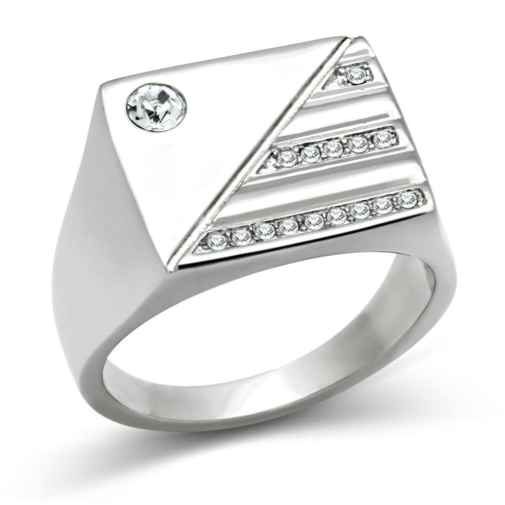 High polished (no plating) Stainless Steel Ring with Top Grade Crystal  in Clear