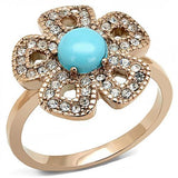 IP Rose Gold(Ion Plating) Stainless Steel Ring with Synthetic Turquoise in Sea Blue