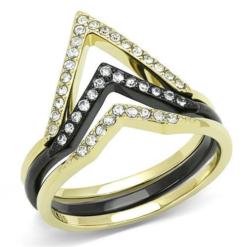 IP Gold+ IP Black (Ion Plating) Stainless Steel Ring with Top Grade Crystal  in Clear