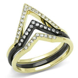IP Gold+ IP Black (Ion Plating) Stainless Steel Ring with Top Grade Crystal  in Clear