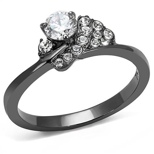 IP Light Black  (IP Gun) Stainless Steel Ring with AAA Grade CZ  in Clear