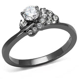 IP Light Black  (IP Gun) Stainless Steel Ring with AAA Grade CZ  in Clear