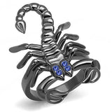 IP Light Black  (IP Gun) Stainless Steel Ring with Top Grade Crystal  in Sapphire