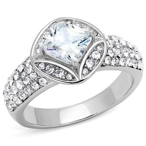 High polished (no plating) Stainless Steel Ring with AAA Grade CZ  in Clear