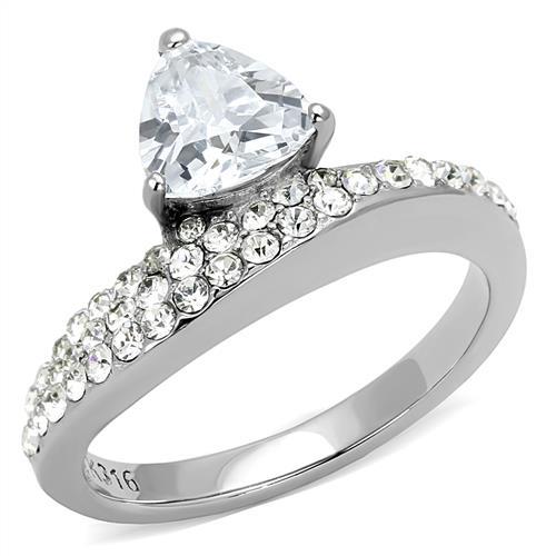 High polished (no plating) Stainless Steel Ring with AAA Grade CZ  in Clear