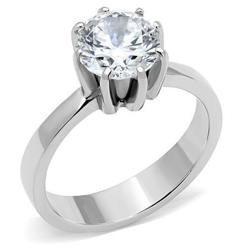 High polished (no plating) Stainless Steel Ring with AAA Grade CZ  in Clear