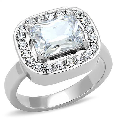 High polished (no plating) Stainless Steel Ring with AAA Grade CZ  in Clear