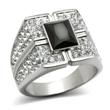 High polished (no plating) Stainless Steel Ring with Synthetic Synthetic Glass in Jet
