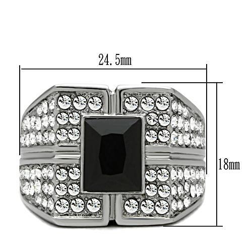 High polished (no plating) Stainless Steel Ring with Synthetic Synthetic Glass in Jet