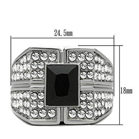High polished (no plating) Stainless Steel Ring with Synthetic Synthetic Glass in Jet