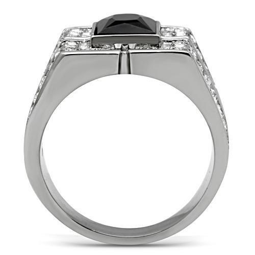 High polished (no plating) Stainless Steel Ring with Synthetic Synthetic Glass in Jet