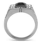 High polished (no plating) Stainless Steel Ring with Synthetic Synthetic Glass in Jet
