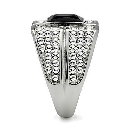 High polished (no plating) Stainless Steel Ring with Synthetic Synthetic Glass in Jet