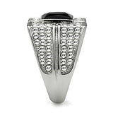 High polished (no plating) Stainless Steel Ring with Synthetic Synthetic Glass in Jet