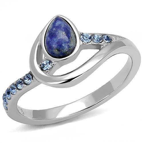High polished (no plating) Stainless Steel Ring with Semi-Precious Snowflake Obsidian in Montana