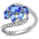High polished (no plating) Stainless Steel Ring with Synthetic Synthetic Glass in Sapphire