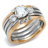 Two-Tone IP Rose Gold Stainless Steel Ring with AAA Grade CZ  in Clear