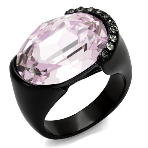 IP Black(Ion Plating) Stainless Steel Ring with Top Grade Crystal  in Light Amethyst