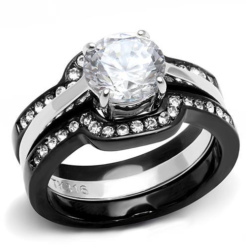 Two-Tone IP Black (Ion Plating) Stainless Steel Ring with AAA Grade CZ  in Clear