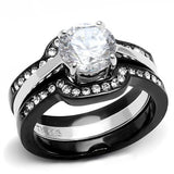 Two-Tone IP Black (Ion Plating) Stainless Steel Ring with AAA Grade CZ  in Clear